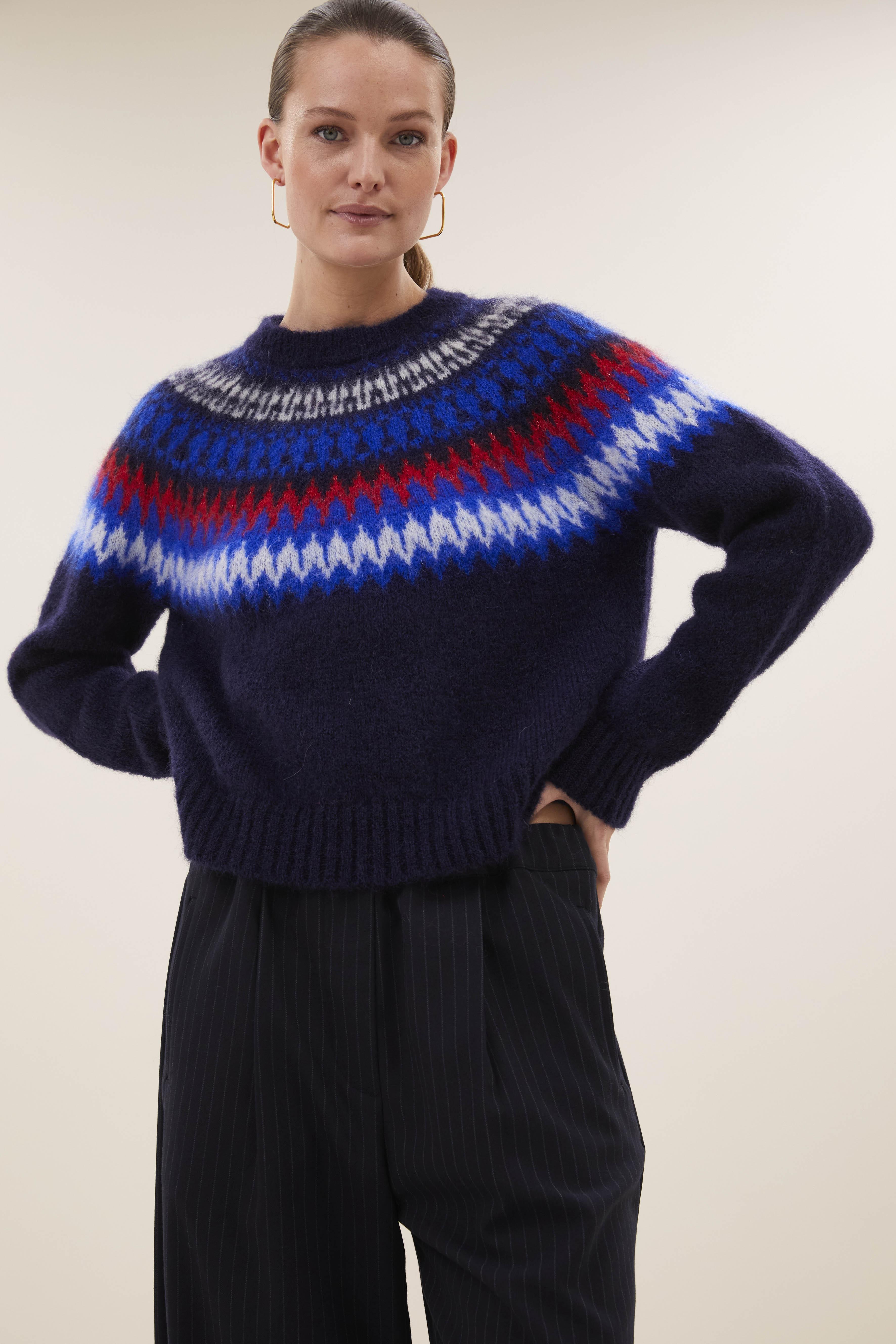 By-Bar Jacky Pullover Navy Damen Mohair Fair Isle dunkelblau
